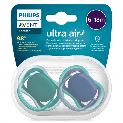 Suzete Ultra Air Philips Avent, 6-18 luni, 2 bucati, Verde si Albastru, SCF085/31, Philips [1]