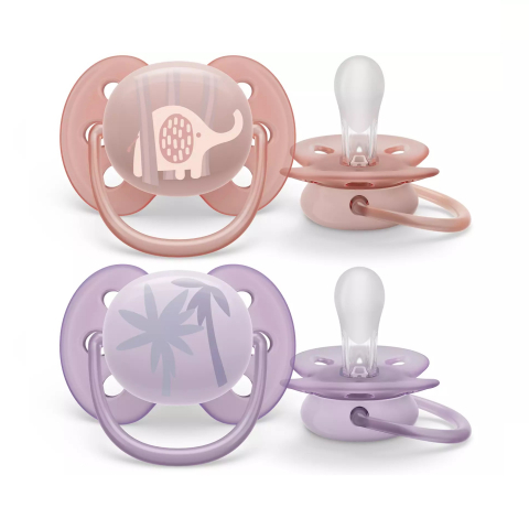 Hranire si Alaptare - Suzete Ultra Soft Philips Avent, 0-6 luni, 2 bucati, Roz si Mov cu Desen, SCF091/09, Philips