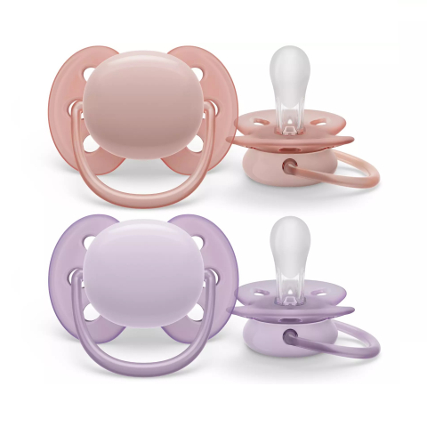 Suzete - Suzete Ultra Soft Philips Avent, 0-6 luni, 2 bucati, Roz si Mov, SCF091/31, Philips