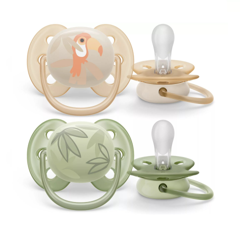 Suzete - Suzete Ultra Soft Philips Avent, 0-6 luni, 2 bucati, Verde si Galben cu Desen, SCF091/07, Philips
