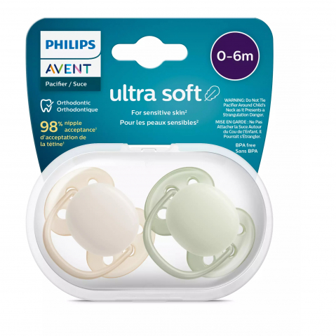 Suzete Ultra Soft Philips Avent, 0-6 luni, 2 bucati, Verde si Galben, SCF091/05, Philips [2]
