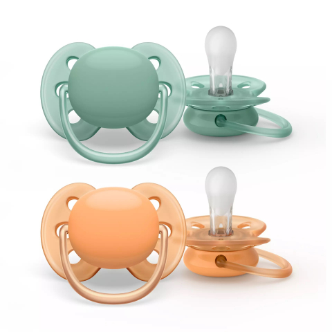 Suzete - Suzete Ultra Soft Philips Avent, 0-6 luni, 2 bucati, Verde si Portocaliu, SCF091/03,  Philips