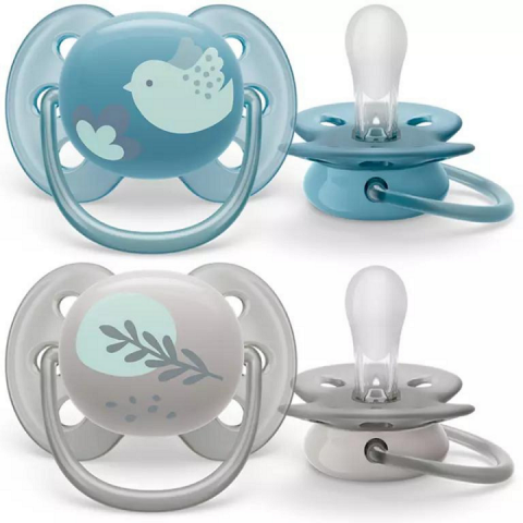 Suzete - Suzete Ultra Soft Philips Avent, 6-18 luni, 2 bucati, Bleu si Gri cu Desen, SCF091/15, Philips