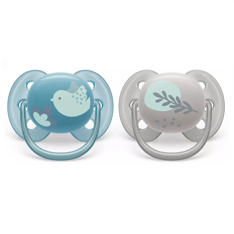 Suzete Ultra Soft Philips Avent, 6-18 luni, 2 bucati, Bleu si Gri cu Desen, SCF091/15, Philips [1]