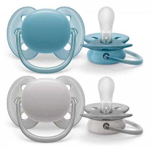 Suzete - Suzete Ultra Soft Philips Avent, 6-18 luni, 2 bucati, Bleu si Gri, SCF091/17, Philips