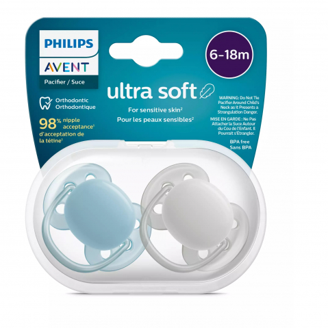 Suzete Ultra Soft Philips Avent, 6-18 luni, 2 bucati, Bleu si Gri, SCF091/17, Philips [1]