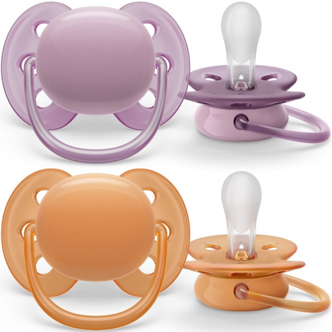Suzete - Suzete Ultra Soft Philips Avent, 6-18 luni, 2 bucati, Roz si Portocaliu, SCF091/33, Philips