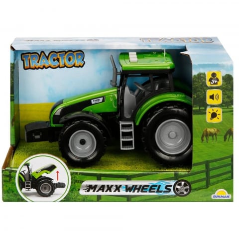Vehicule - Tractor verde cu lumini si sunete, Maxx Wheels, 18 cm