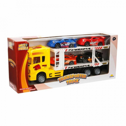 Transportator galben cu 2 niveluri si 4 masini, Maxx Wheels, 1:32, 32 cm [1]