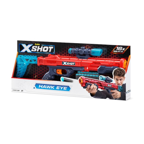Jocuri si Jucarii - X-SHOT Blaster Excel Hawk Eye, arma de jucarie, 16 proiectile