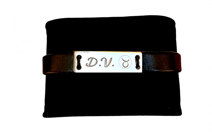 Brățara Signore din piele cu tăbliță din argint personalizată cu nume și zodie [1]