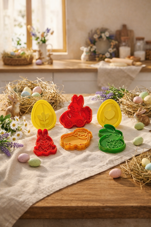 Accesorii si Decoratiuni - Set 6 forme prajituri CookieStamps pentru biscuiti, fursecuri, ciocolata, plastilina, Figurine de Paste Plastic Multicolor