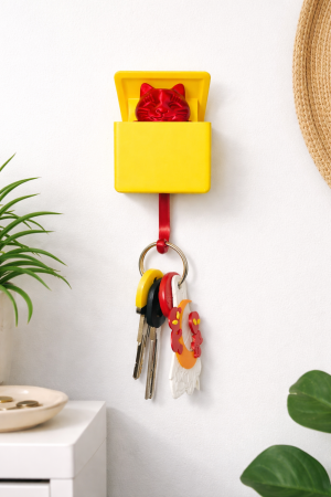 Accesorii si Decoratiuni - Suport de chei Pisica Norocoasa galben/rosu