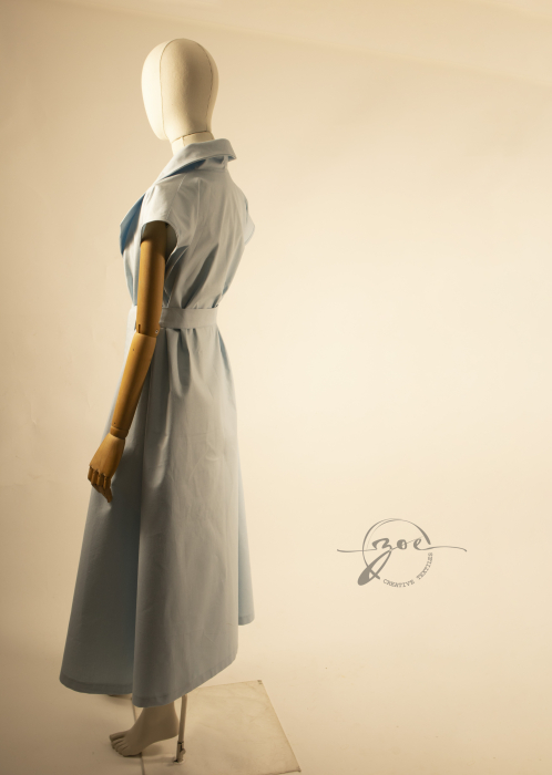 Rochie blazer maxi din poplin de bumbac 100% galben pai design de autor Zoe Creativ [5]
