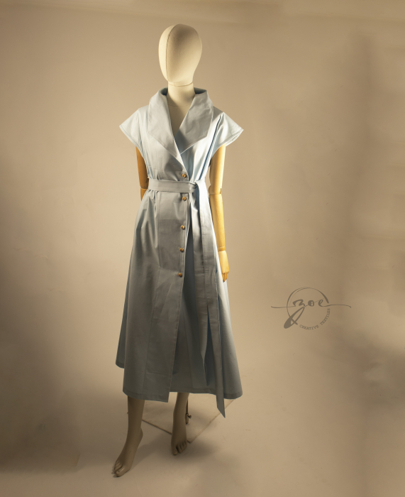 Rochie blazer maxi din poplin de bumbac 100% galben pai design de autor Zoe Creativ [4]