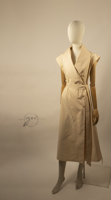 Rochie blazer maxi din poplin de bumbac 100% galben pai design de autor Zoe Creativ [6]