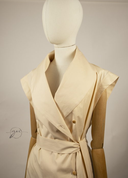 Rochie blazer maxi din poplin de bumbac 100% galben pai design de autor Zoe Creativ [2]