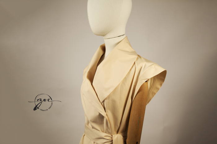 Rochie blazer maxi din poplin de bumbac 100% galben pai design de autor Zoe Creativ [3]