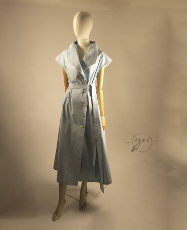 Rochie blazer maxi din poplin de bumbac 100% galben pai design de autor Zoe Creativ [3]