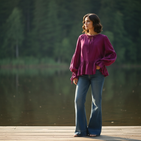 Camasi - ămașă damă cu mâneci ample și fronseuri baroc | Pânză topită 100% bumbac