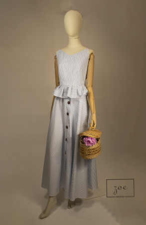 DANS DE LINII - set-zoe-adiere-de-vara-poplin-bumbac-dungi-fusta-bluza-clos-plii-taliei