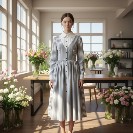 Rochii - rochie-zoe-roua-diminetii-poplin-bumbac-dungi-guler-camasa-maneca-l