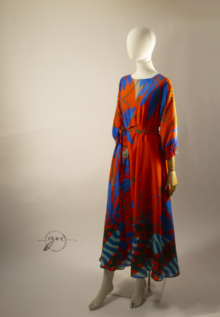 Rochii - Rochie Maxi din Mătase Naturală și Vâscoză cu Imprimeu