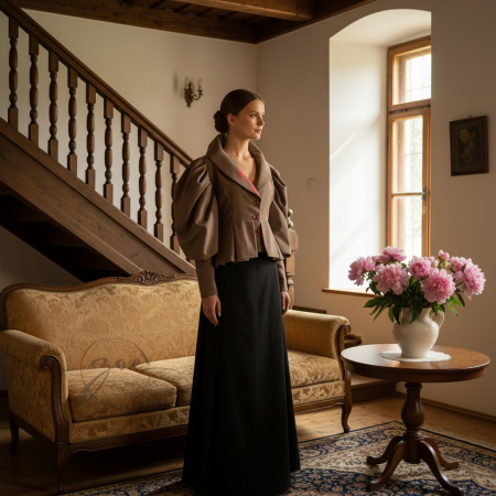 Sacouri si Paltoane - sacou-zoe-vita-nobila-stofa-broderie-florala-baroque-maneca-ampla