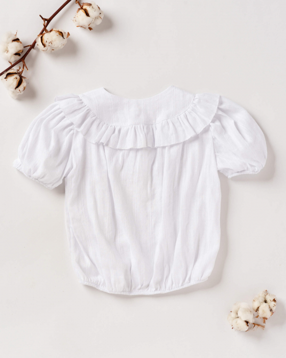Bluza alba, din bumbac, cu volanas si maneci scurte bufante [2]