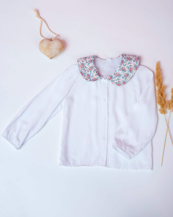 Bluza alba din vascoza cu guleras cu imprimeu cu lacrimi albastru cu rosu [4]