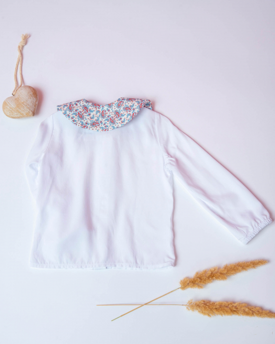 Bluza alba din vascoza cu guleras cu imprimeu cu lacrimi albastru cu rosu [6]