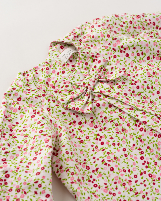 Bluza pentru fetite cu imprimeu floral si fundita [4]