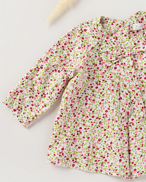 Bluza pentru fetite cu imprimeu floral si fundita [2]