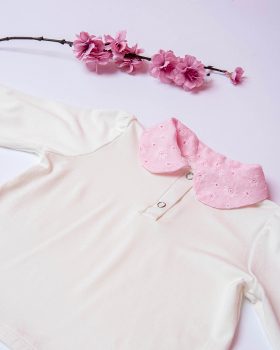 Bluza din jersey de bumbac cu guler roz  din bumbac dantelat [3]