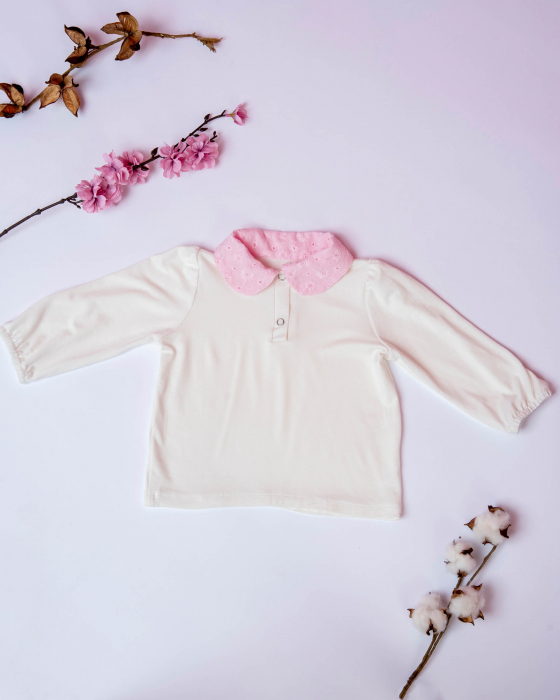Bluza din jersey de bumbac cu guler roz  din bumbac dantelat [4]