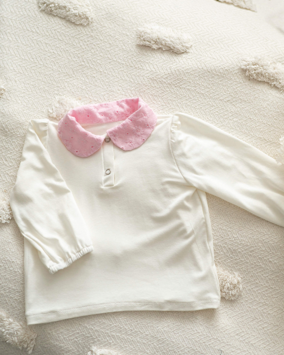 Bluza din jersey de bumbac cu guler roz  din bumbac dantelat [5]
