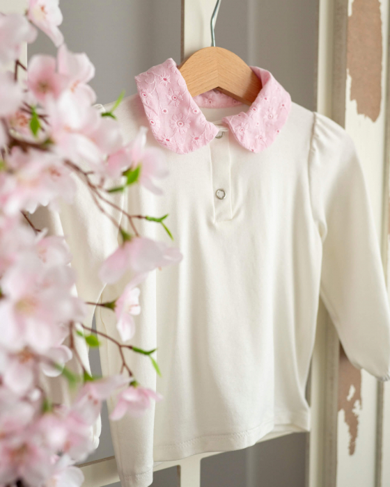 Bluza din jersey de bumbac cu guler roz  din bumbac dantelat [2]