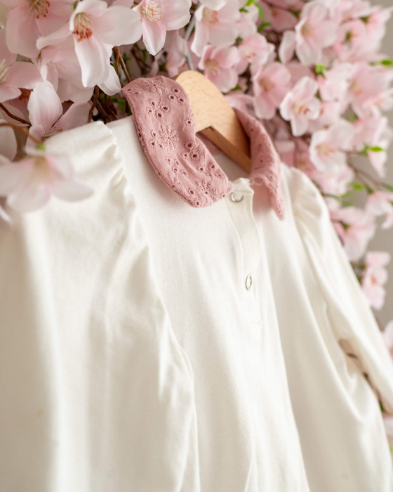 Bluza din jersey de bumbac cu guler roz pudat din bumbac dantelat [5]