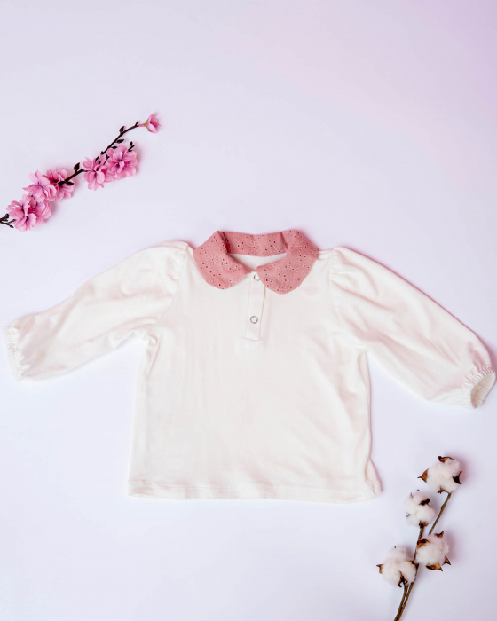 Bluza din jersey de bumbac cu guler roz pudat din bumbac dantelat [2]