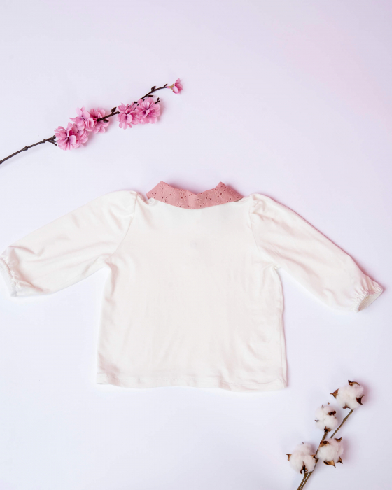 Bluza din jersey de bumbac cu guler roz pudat din bumbac dantelat [4]