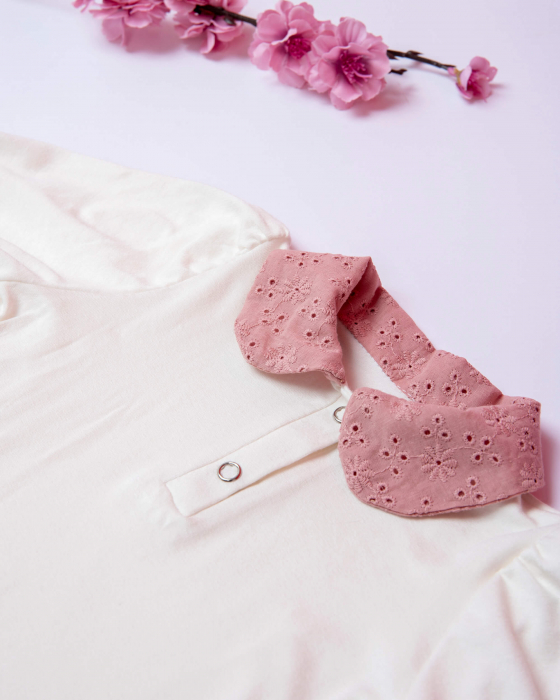Bluza din jersey de bumbac cu guler roz pudat din bumbac dantelat [3]