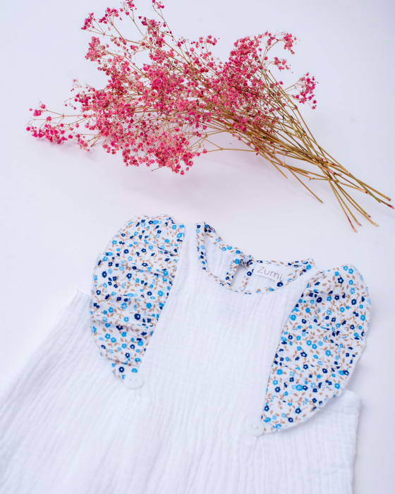 Bluza din muselina alba, cu imprimeu floral albastru [4]