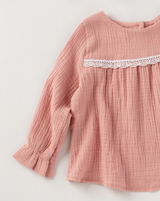 Bluza din muselina roz cu dantela [2]