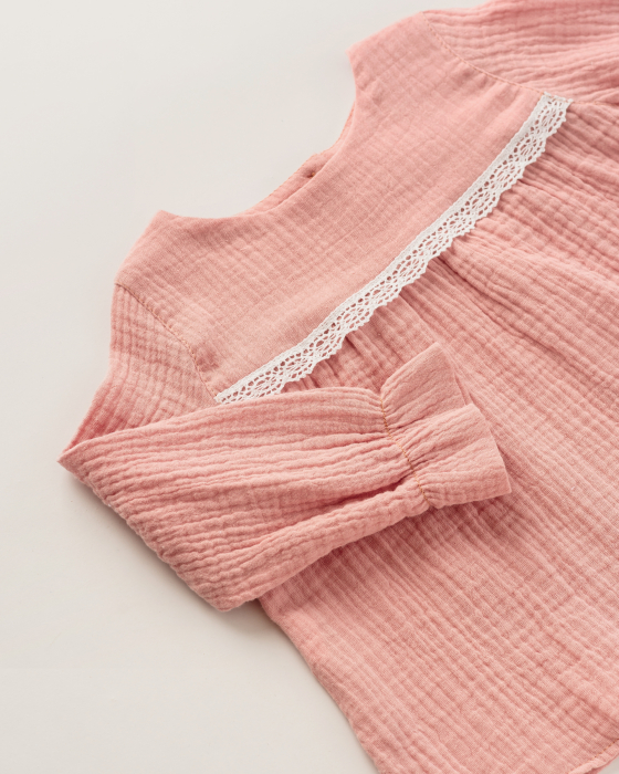 Bluza din muselina roz cu dantela [4]