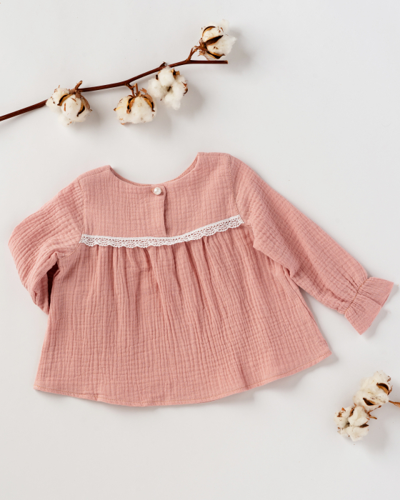 Bluza din muselina roz cu dantela [3]
