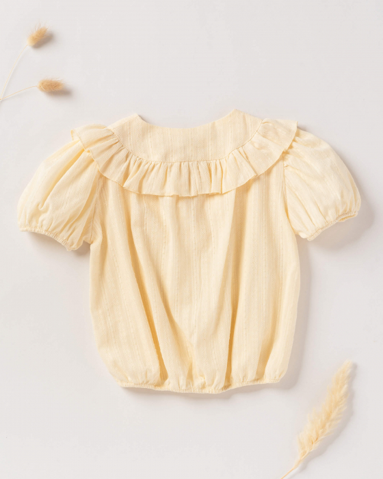 Bluza ivory, din bumbac, cu volanas si maneci scurte bufante [2]