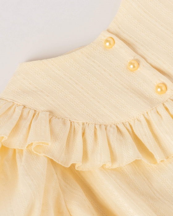 Bluza ivory, din bumbac, cu volanas si maneci scurte bufante [5]
