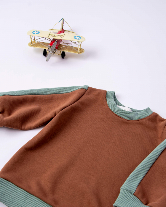 Bluza sport din bumbac maro cu verde [3]