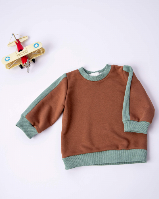 Bluza sport din bumbac maro cu verde [5]