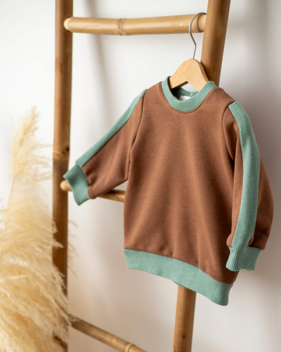 Bluza sport din bumbac maro cu verde [2]